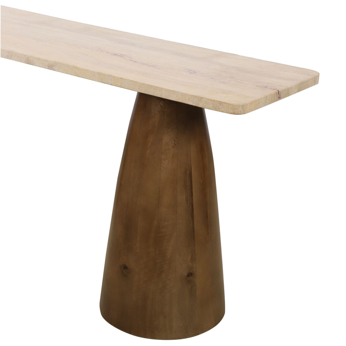 Breton 72" Console Table with Travertine Top in Walnut by Home Trends & Design at Eve Furniture