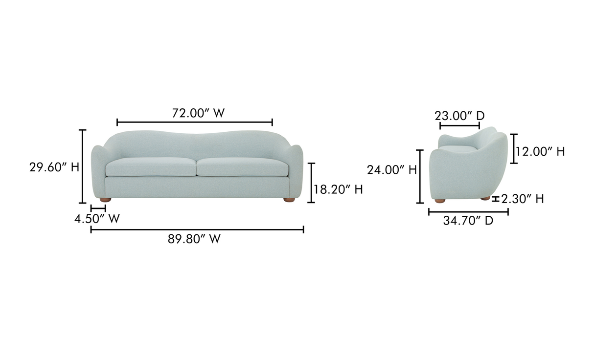 Bria Sofa Light Blue by Moe's Home at Eve Furniture