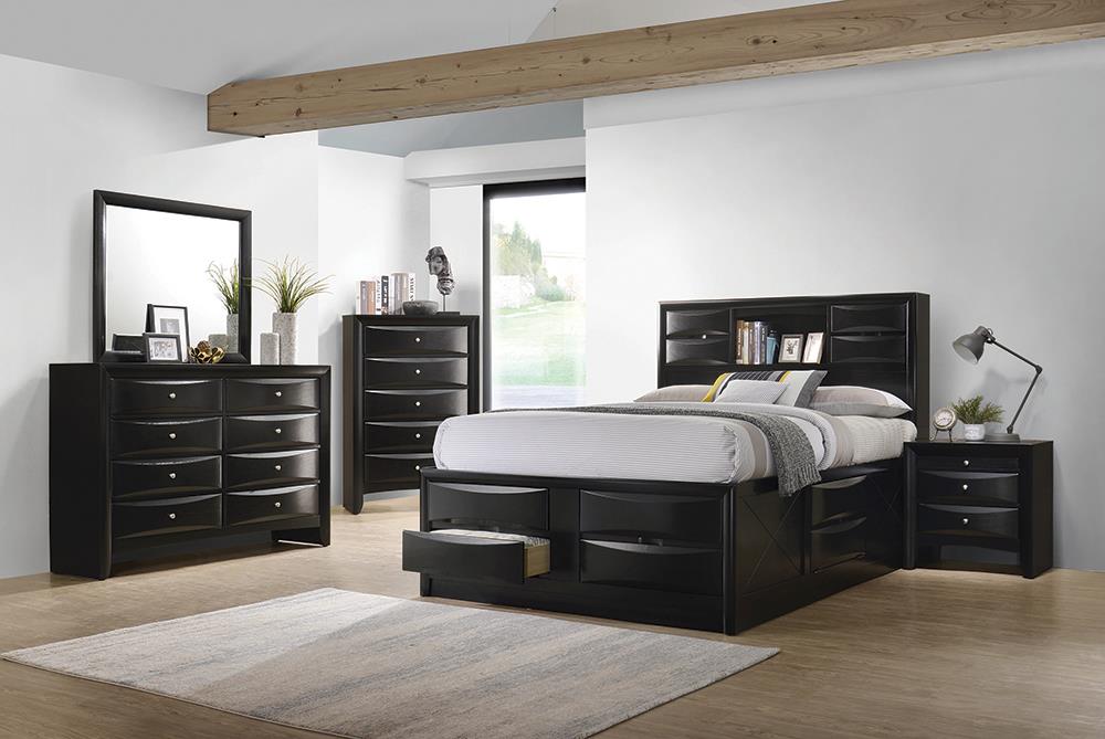 Briana Black 4-Piece Eastern King Storage Bedroom Set with Bookcase Headboard