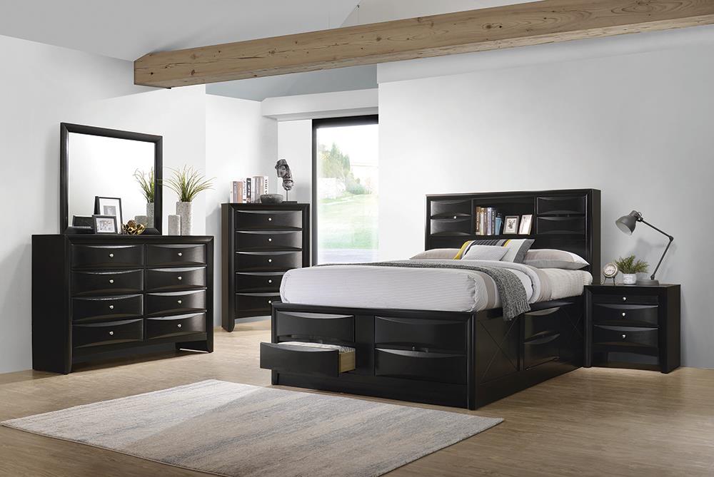 Briana Black 4-Piece California King Storage Bedroom Set with Bookcase Headboard