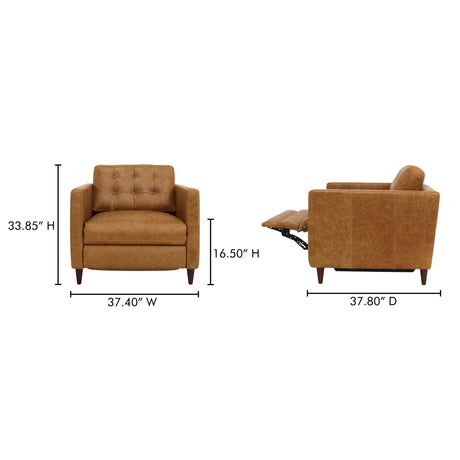 Bridgers Tan Leather Power Recliner Chair by MOES at Eve Furniture