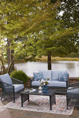 Bridges Beach Gray Outdoor Love/Chairs/Table Set (Set of 4) by Ashley at Eve Furniture