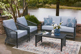 Bridges Beach Gray Outdoor Love/Chairs/Table Set (Set of 4) by Ashley at Eve Furniture