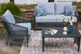 Bridges Beach Gray Outdoor Love/Chairs/Table Set (Set of 4) by Ashley at Eve Furniture