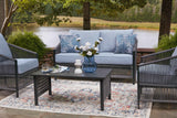 Bridges Beach Gray Outdoor Love/Chairs/Table Set (Set of 4) by Ashley at Eve Furniture