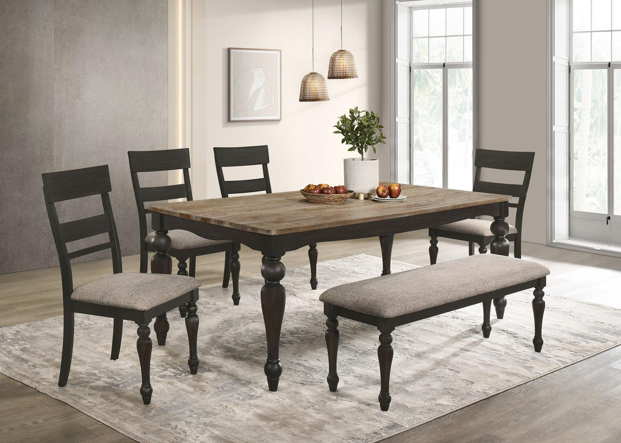 Bridget Brown Brushed/Charcoal Sandthrough 6-Piece Rectangular Dining Set