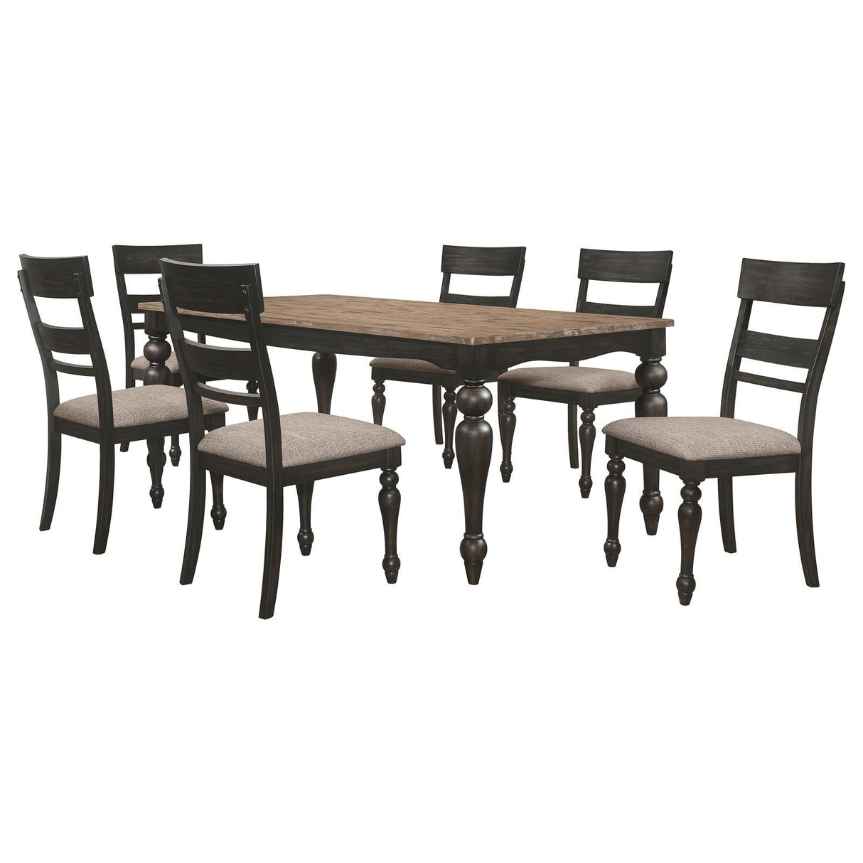 Bridget Brown Brushed/Charcoal Sandthrough 7-Piece Rectangular Dining Set by Coaster at Eve Furniture
