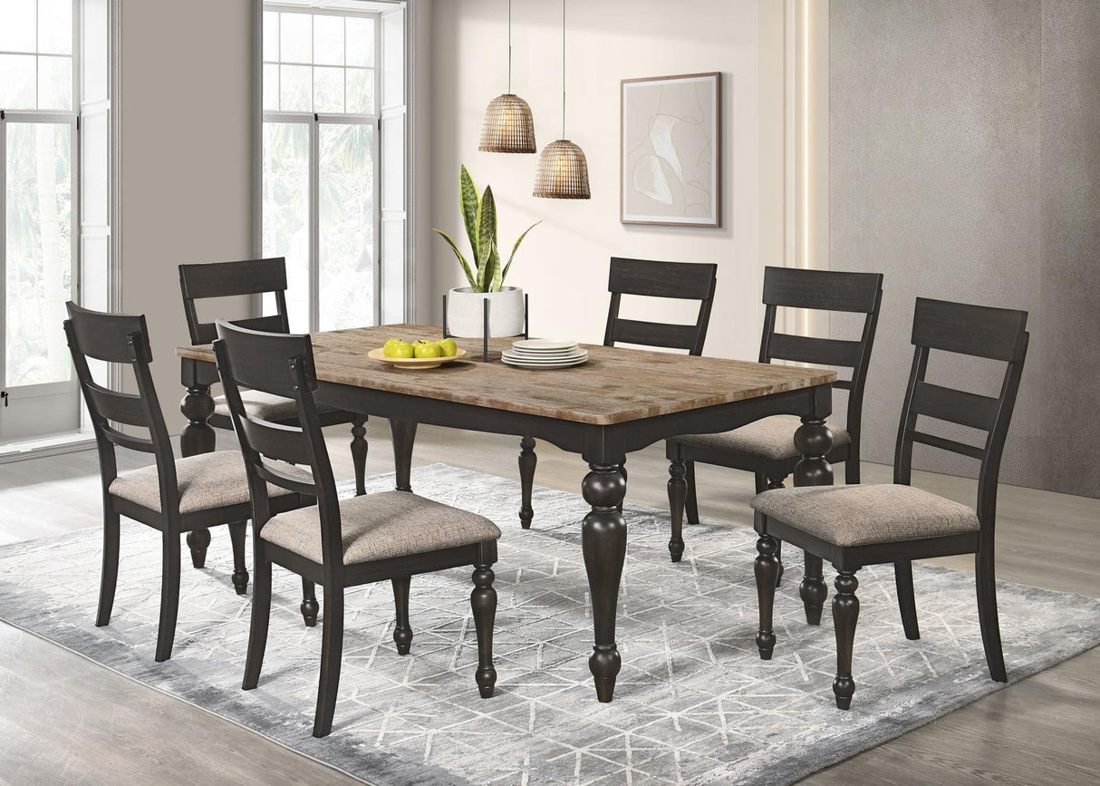 Bridget Brown Brushed/Charcoal Sandthrough 7-Piece Rectangular Dining Set by Coaster at Eve Furniture