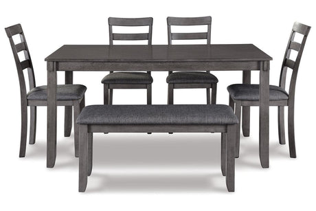 Bridson Gray Dining Table and Chairs with Bench by Ashley at Eve Furniture