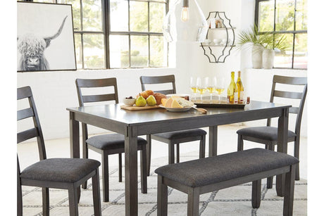 Bridson Gray Dining Table and Chairs with Bench by Ashley at Eve Furniture
