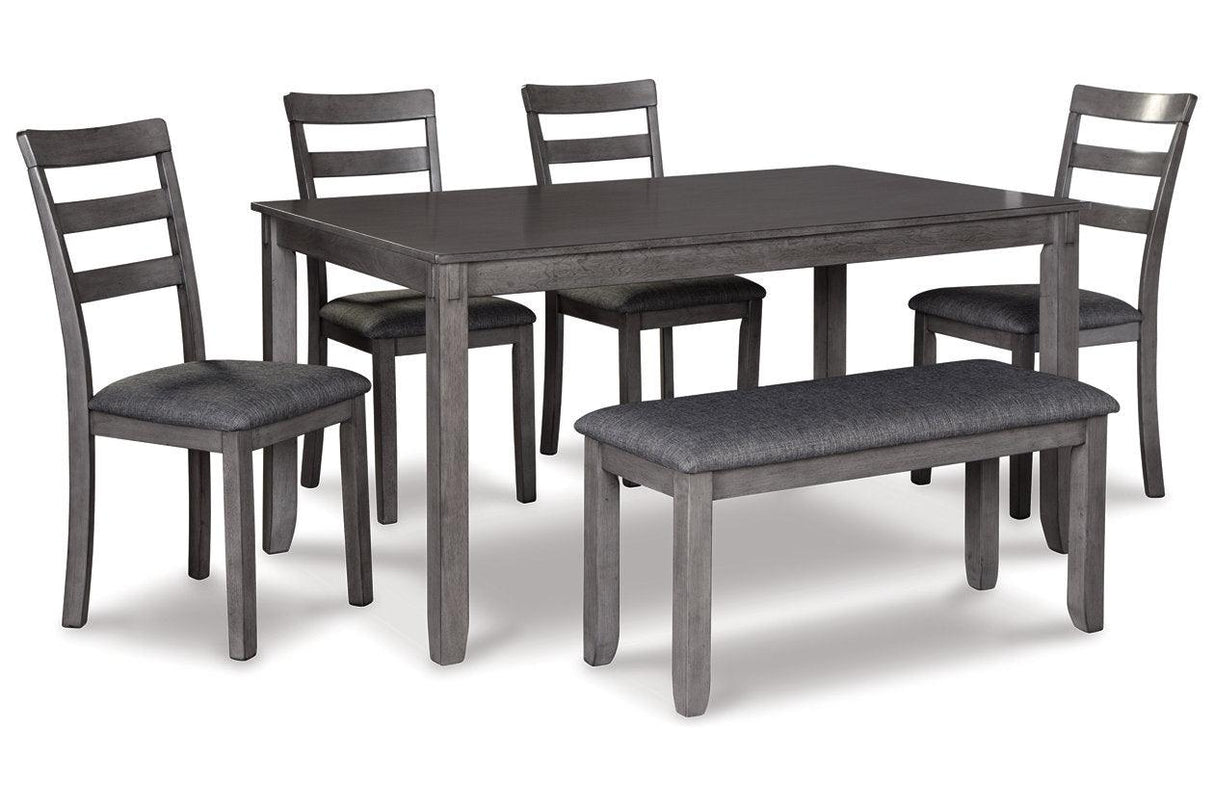 Bridson Gray Dining Table and Chairs with Bench by Ashley at Eve Furniture