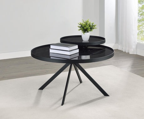 Briggs Black Round Marble Printed Glass Top Coffee Table by Coaster at Eve Furniture