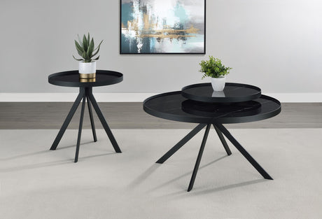 Briggs Black Round Marble Printed Glass Top End Table by Coaster at Eve Furniture