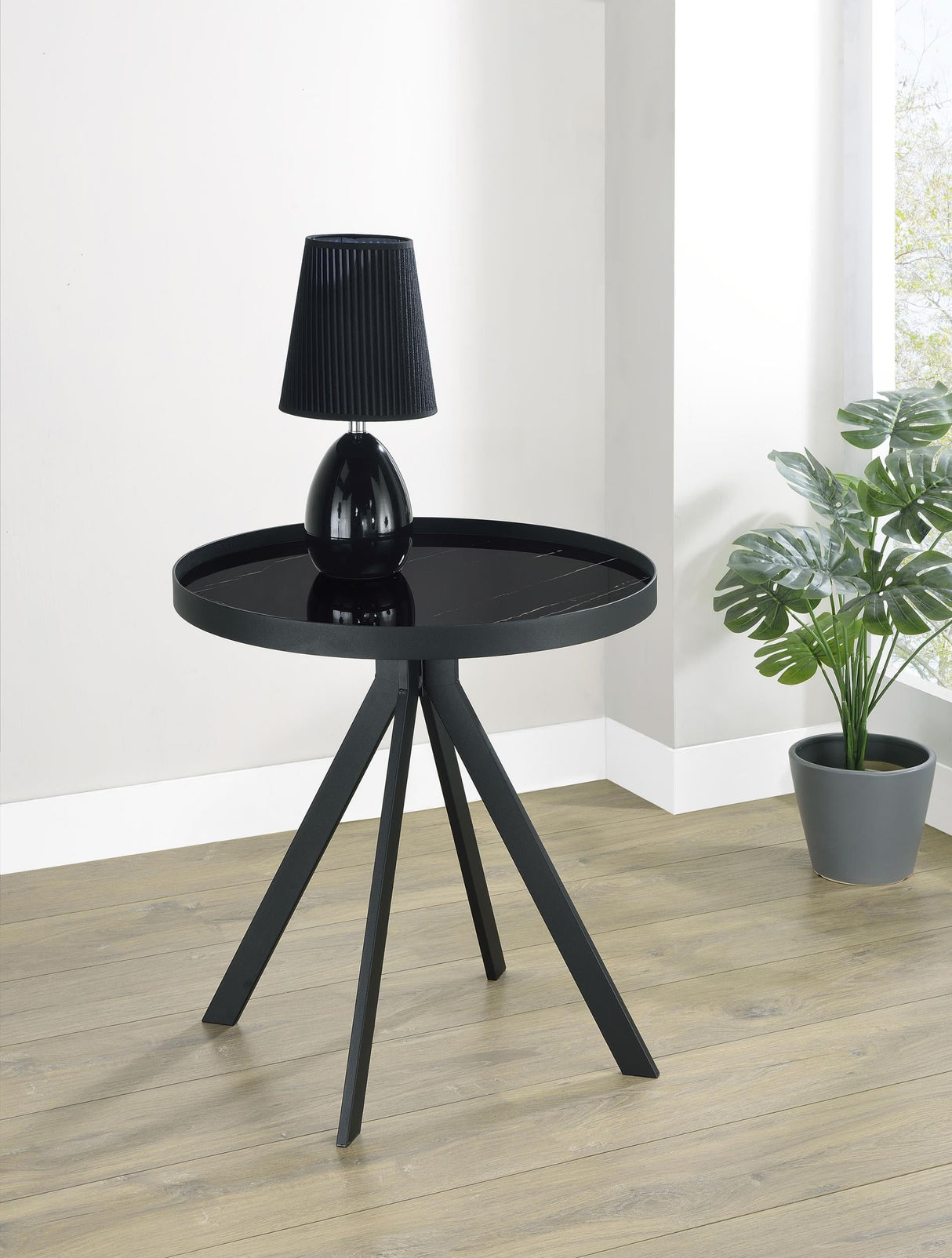 Briggs Black Round Marble Printed Glass Top End Table by Coaster at Eve Furniture