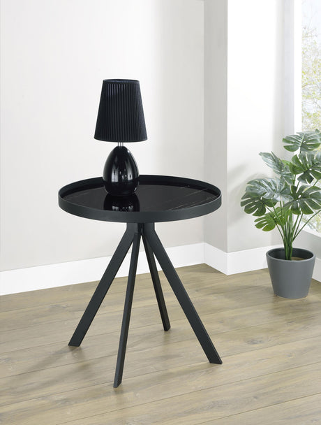 Briggs Black Round Marble Printed Glass Top End Table by Coaster at Eve Furniture
