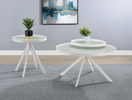 Briggs White 2-Piece Round Coffee and End Table Set by Coaster at Eve Furniture