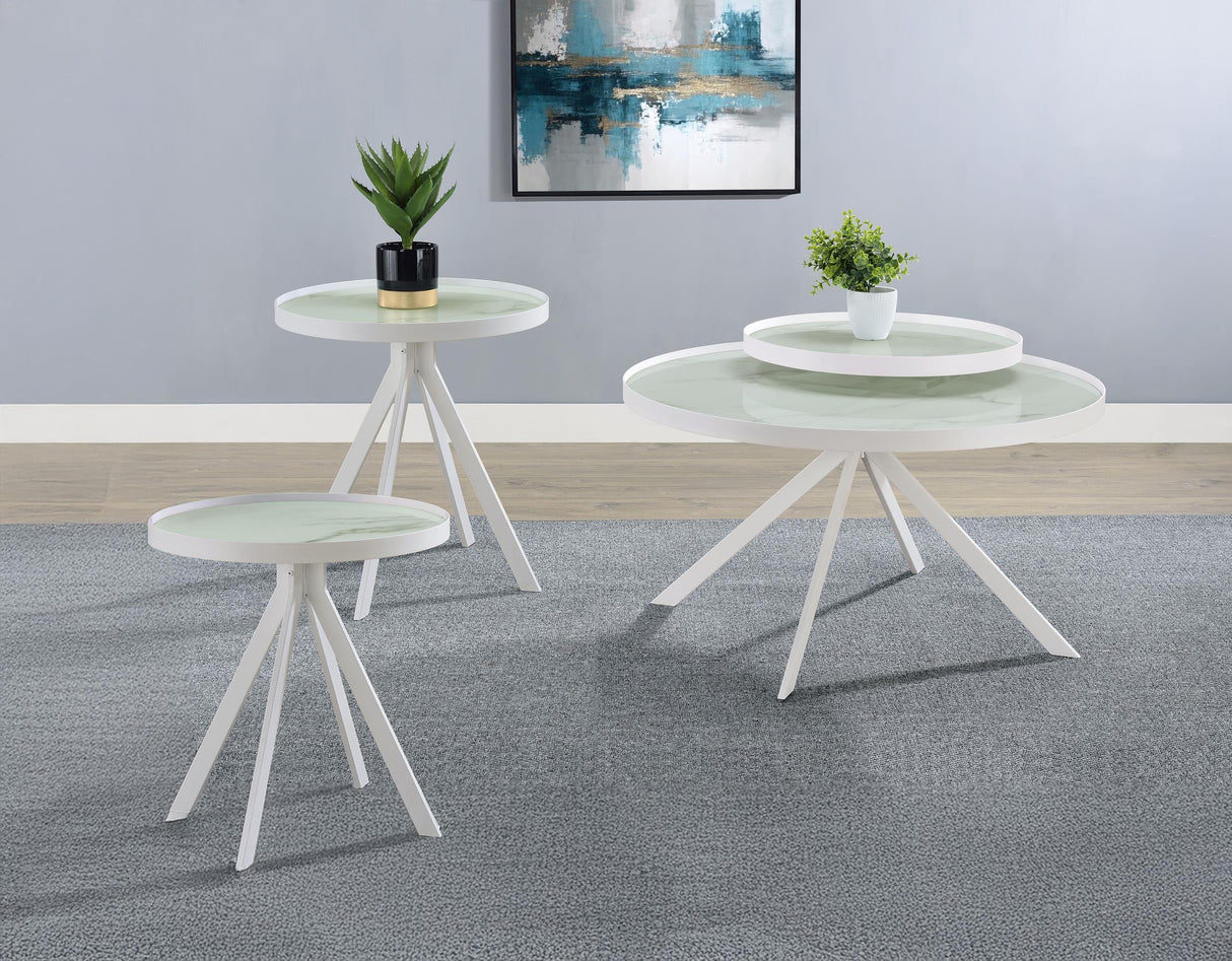 Briggs White 3-Piece Round Coffee and End Table Set by Coaster at Eve Furniture