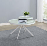 Briggs White Round Marble Printed Glass Top Coffee Table by Coaster at Eve Furniture