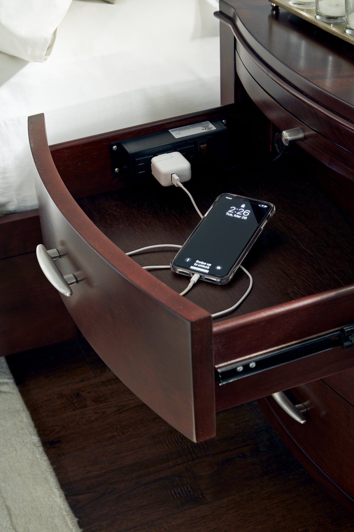 Brighton Charging Station Nightstand in Cinnamon by Modus Furniture at Eve Furniture