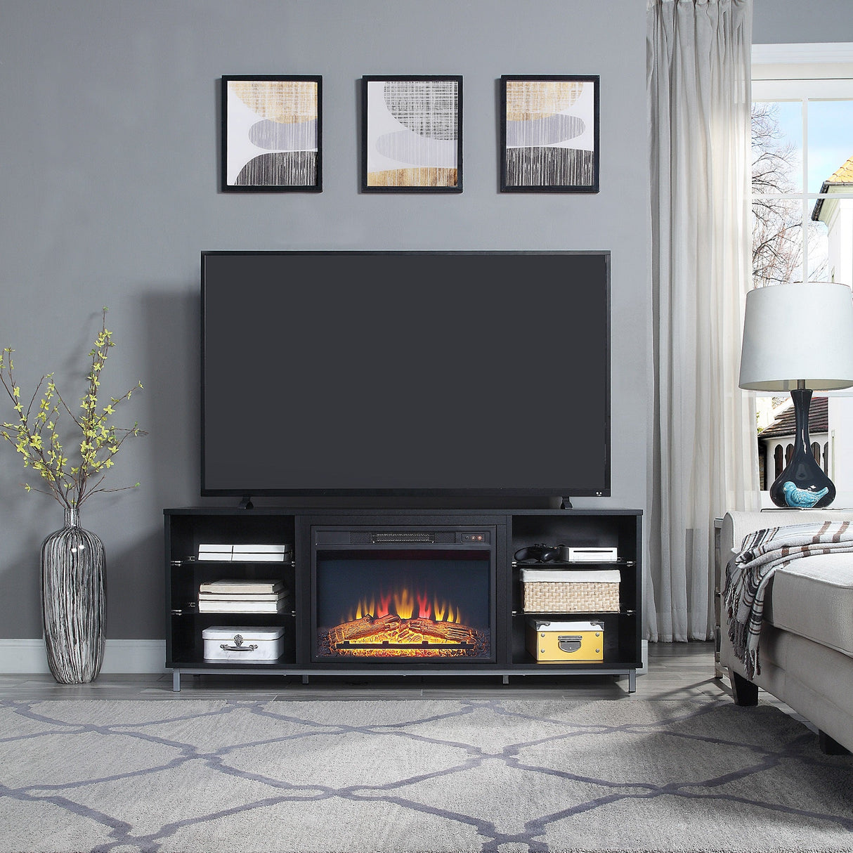 Brighton Fireplace in Onyx by Manhattan Comfort at Eve Furniture