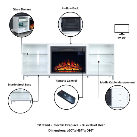 Brighton Fireplace in White by Manhattan Comfort at Eve Furniture