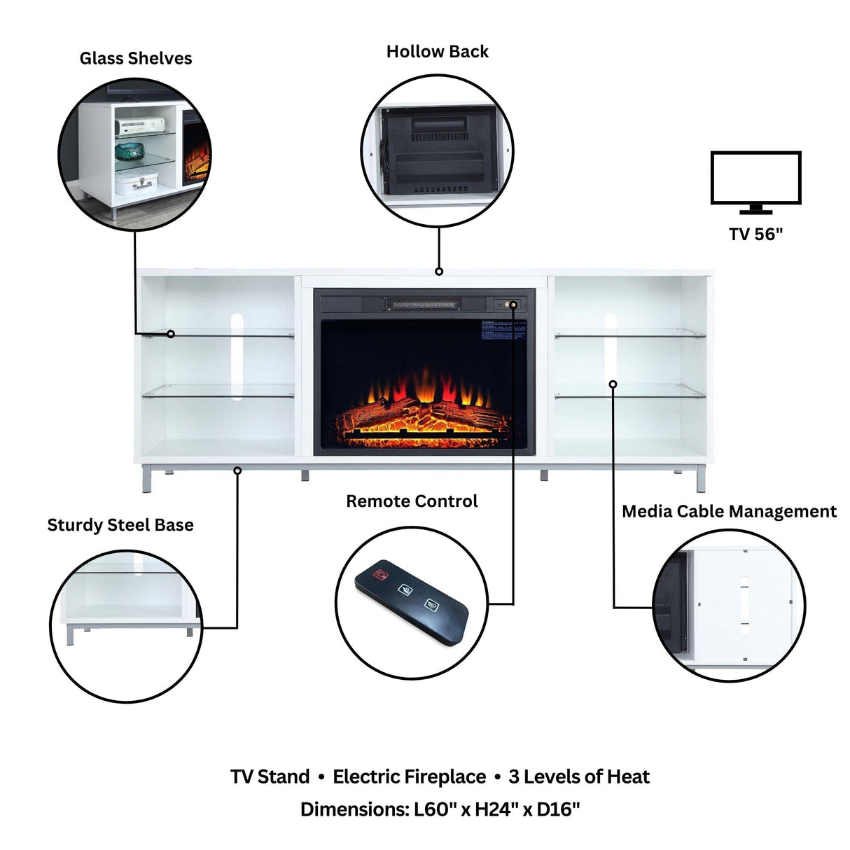 Brighton Fireplace in White by Manhattan Comfort at Eve Furniture