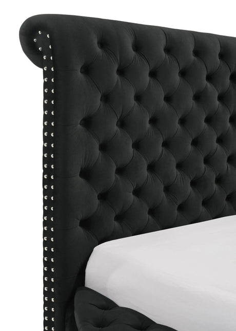 Brigitte Black King Upholstered Storage Panel Bed by Crown Mark at Eve Furniture