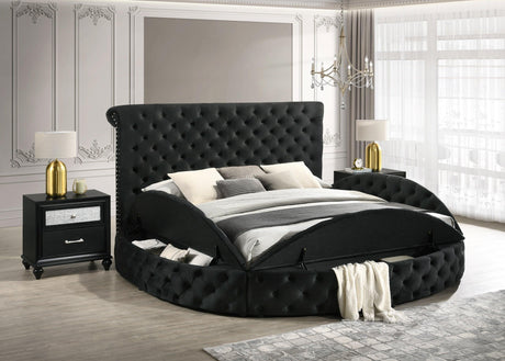 Brigitte Black King Upholstered Storage Panel Bed by Crown Mark at Eve Furniture