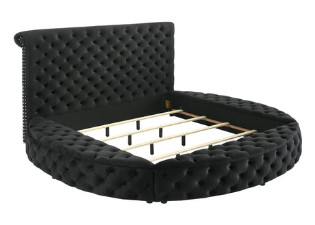 Brigitte Black King Upholstered Storage Panel Bed by Crown Mark at Eve Furniture