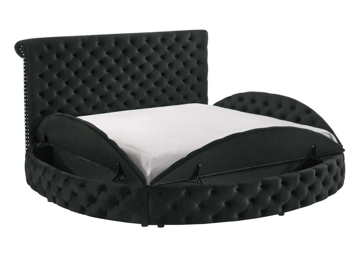 Brigitte Black Queen Upholstered Storage Panel Bed by Crown Mark at Eve Furniture