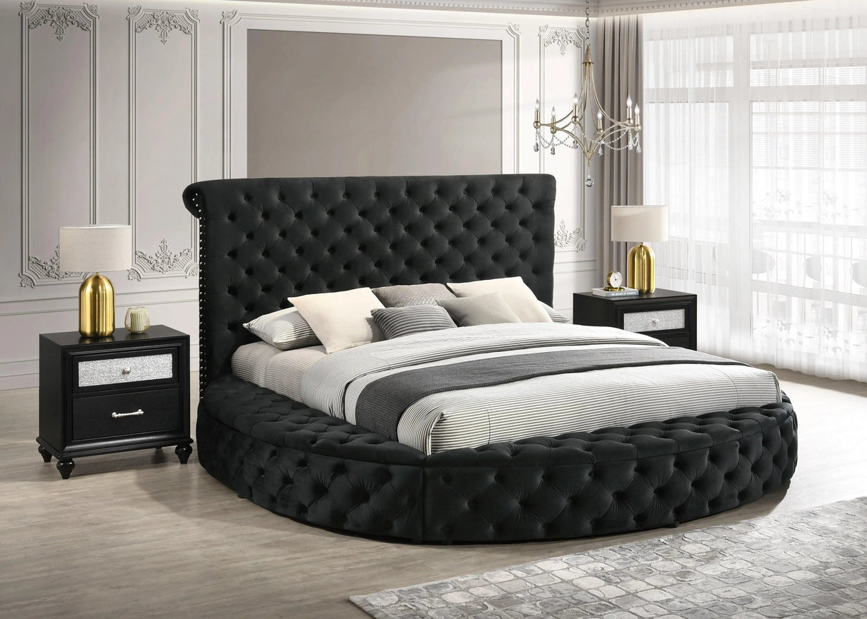 Brigitte Black Queen Upholstered Storage Panel Bed by Crown Mark at Eve Furniture