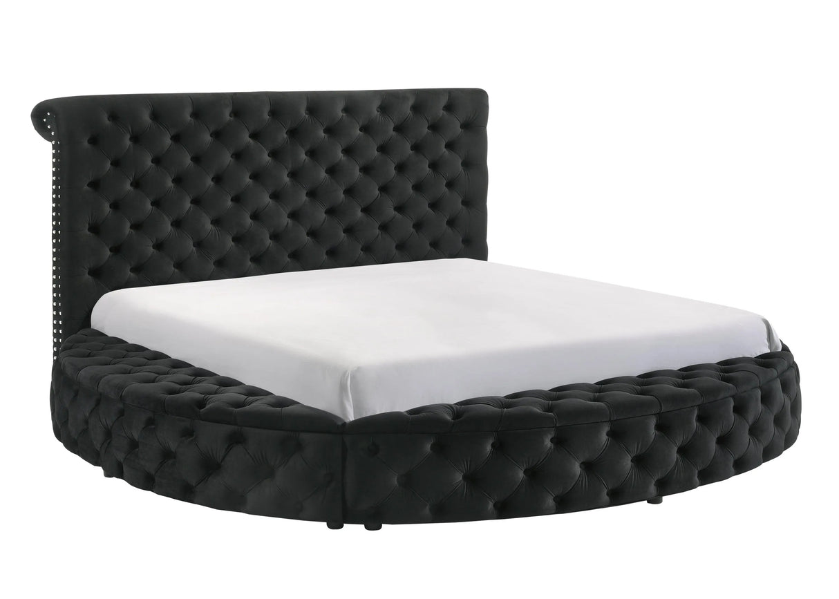 Brigitte Black Queen Upholstered Storage Panel Bed by Crown Mark at Eve Furniture