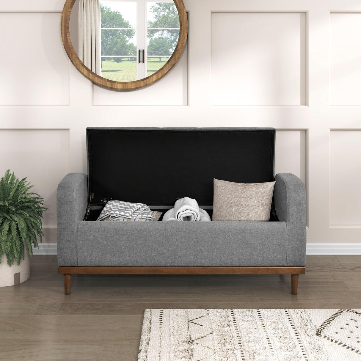 Brigitte Gray Lift Top Storage Bench by Homelegance at Eve Furniture