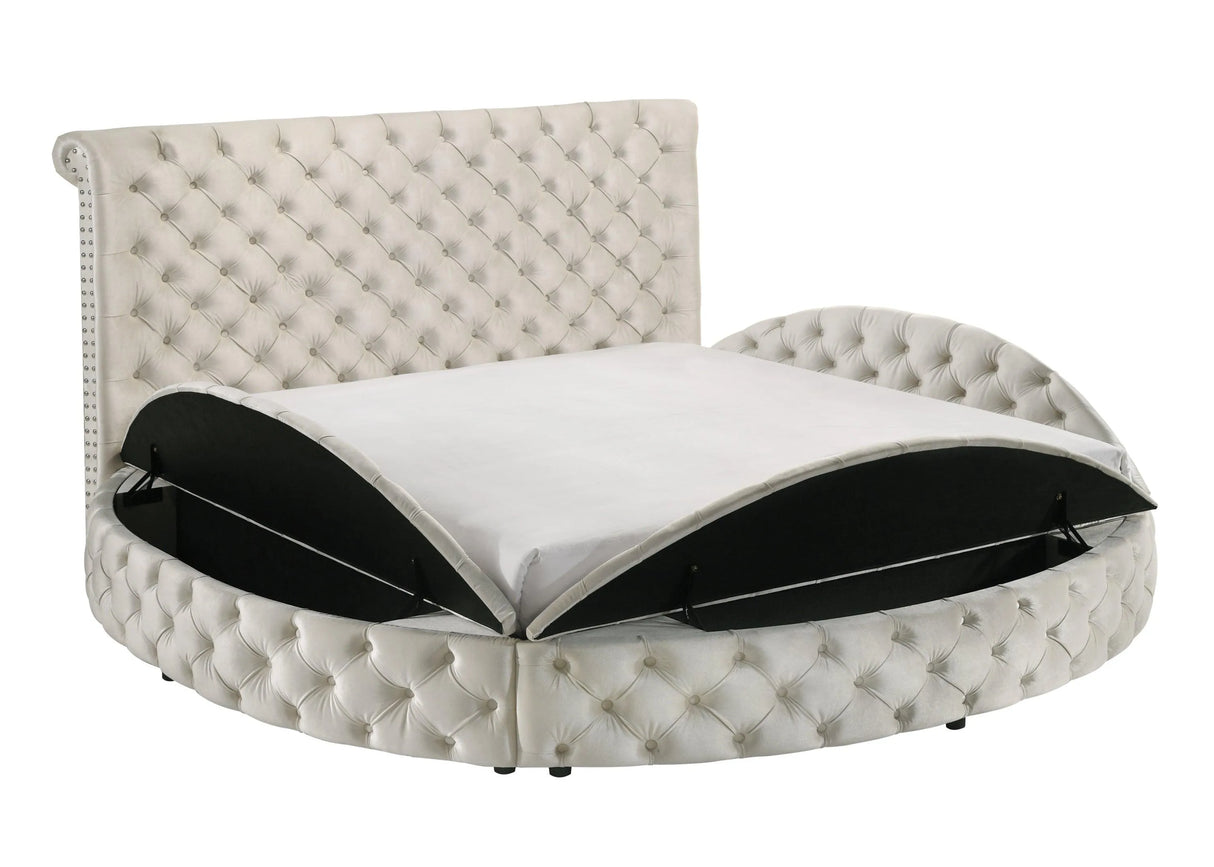 Brigitte Ivory Queen Upholstered Storage Panel Bed by Crown Mark at Eve Furniture