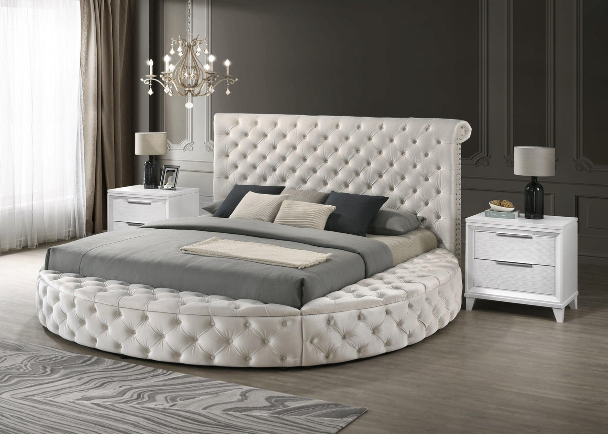 Brigitte Ivory Queen Upholstered Storage Panel Bed by Crown Mark at Eve Furniture