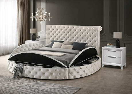 Brigitte Ivory Queen Upholstered Storage Panel Bed by Crown Mark at Eve Furniture