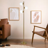 Brilliance Modern Gold Brush Floor Lamp, Opal Glass Shades and Round Metal Base by Ashcroft Furniture at Eve Furniture