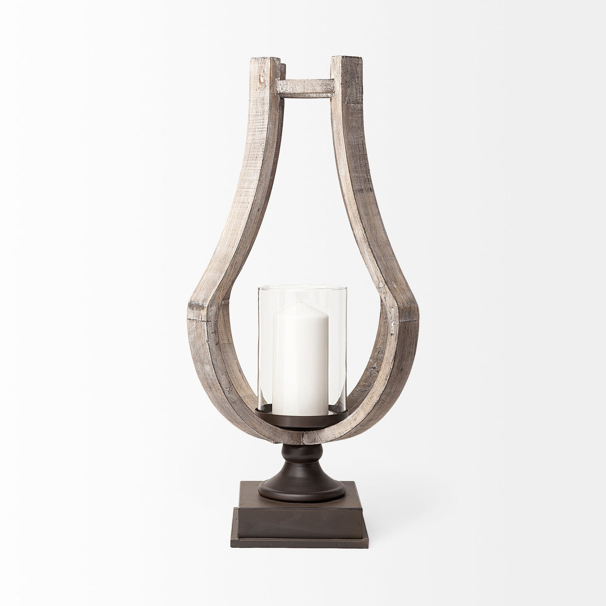 Brillion Large Rustic Wood Metal Table Candle Holder by Mercana at Eve Furniture