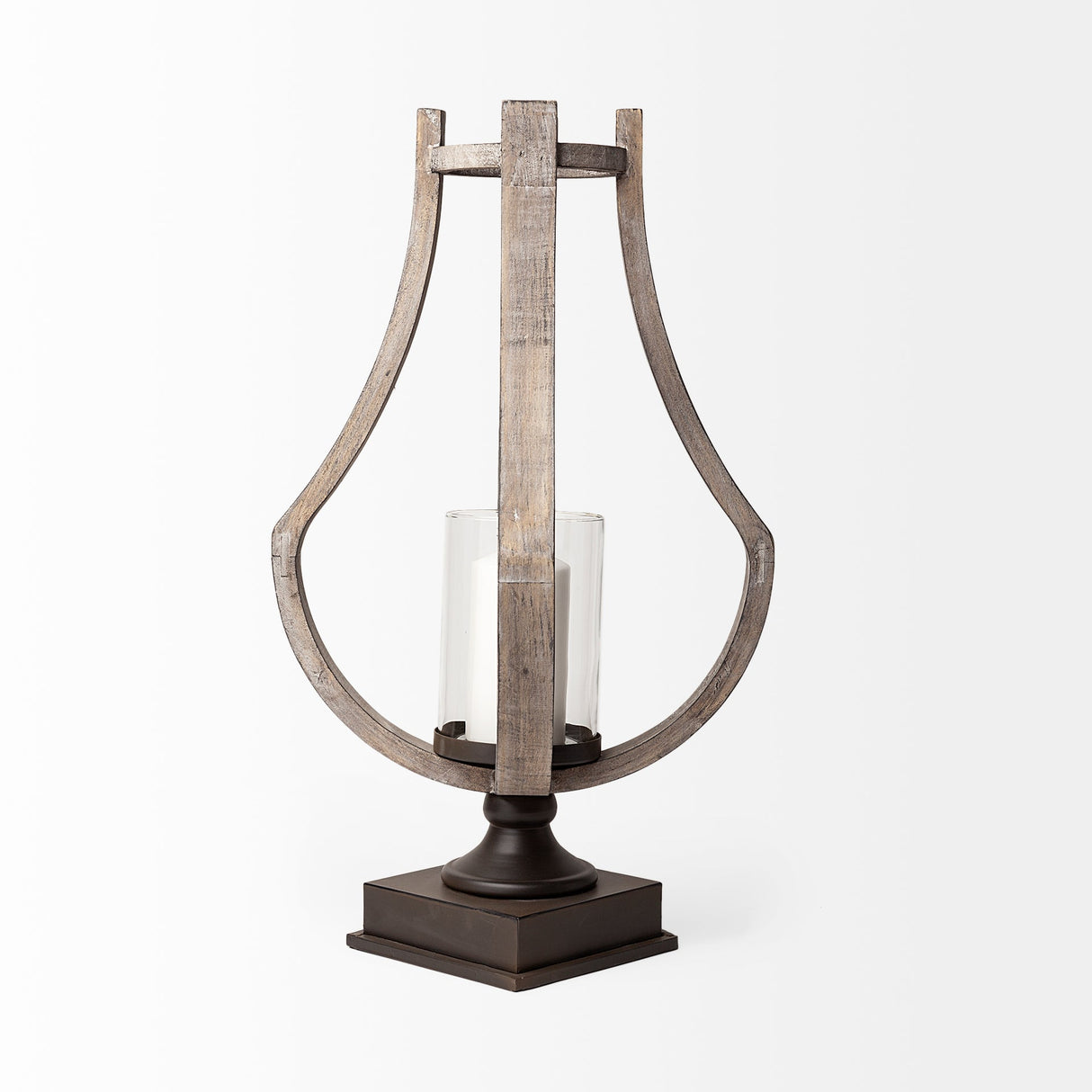 Brillion Large Rustic Wood Metal Table Candle Holder by Mercana at Eve Furniture