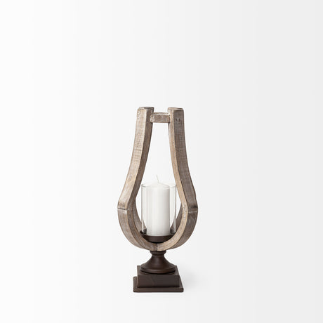 Brillion Small Rustic Wood Metal Table Candle Holder by Mercana at Eve Furniture
