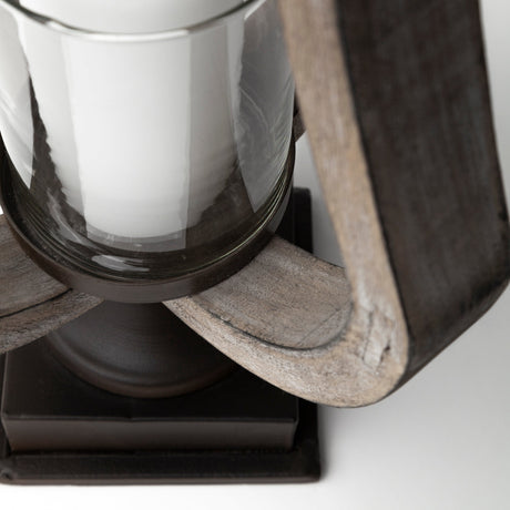 Brillion Small Rustic Wood Metal Table Candle Holder by Mercana at Eve Furniture