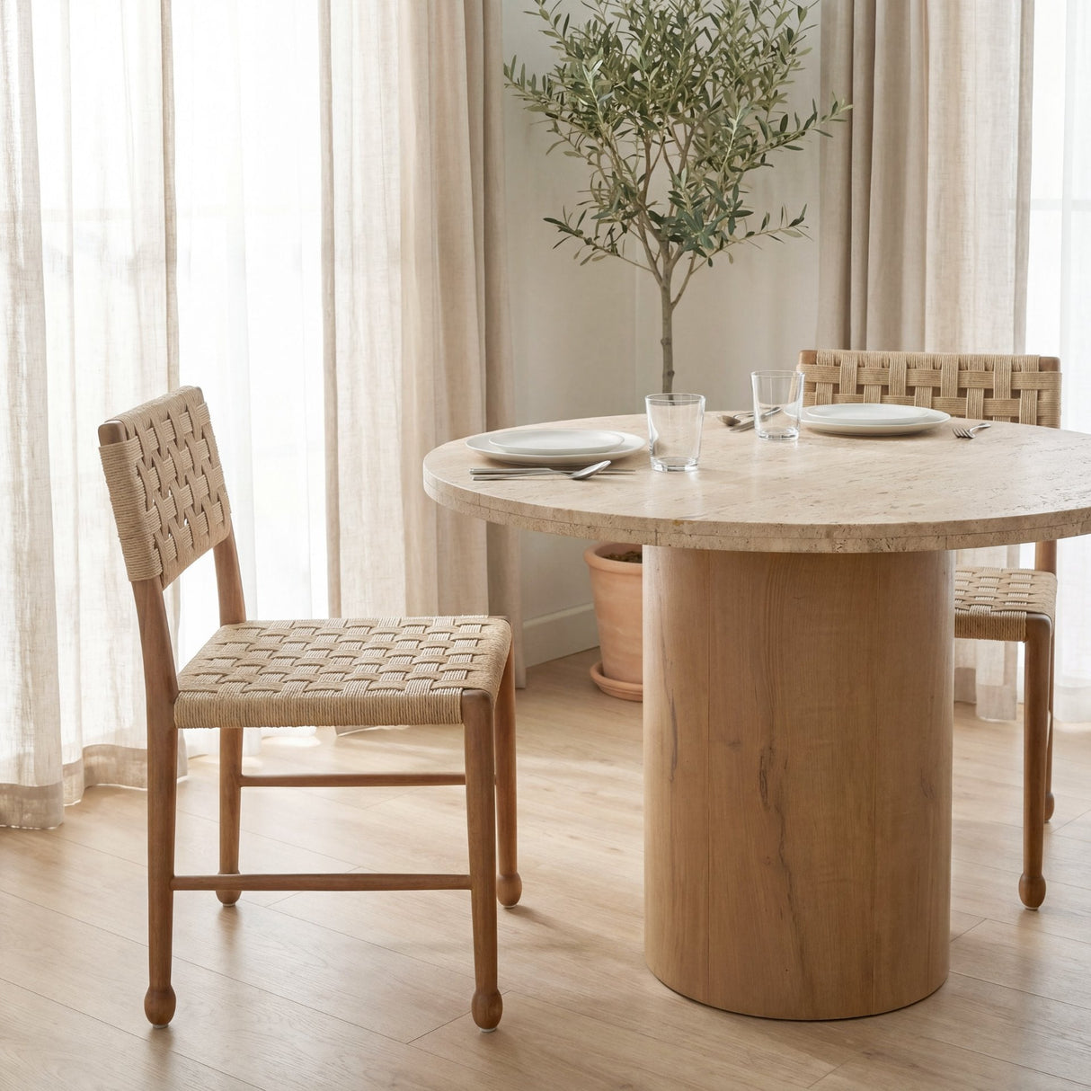 Brinley Woven Paper Rope w/ Brown Wood Frame Dining Chair, Set of 2 by Mercana at Eve Furniture