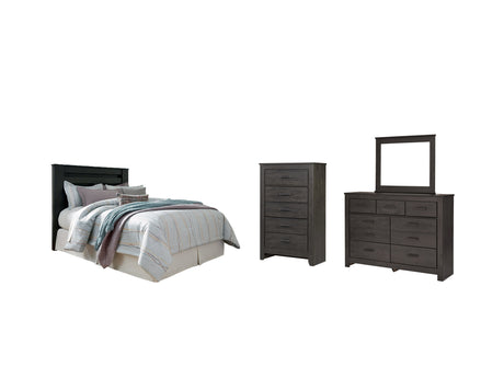 Brinxton King/California King Panel Headboard Bed with Mirrored Dresser and Chest in Charcoal by Ashley at Eve Furniture