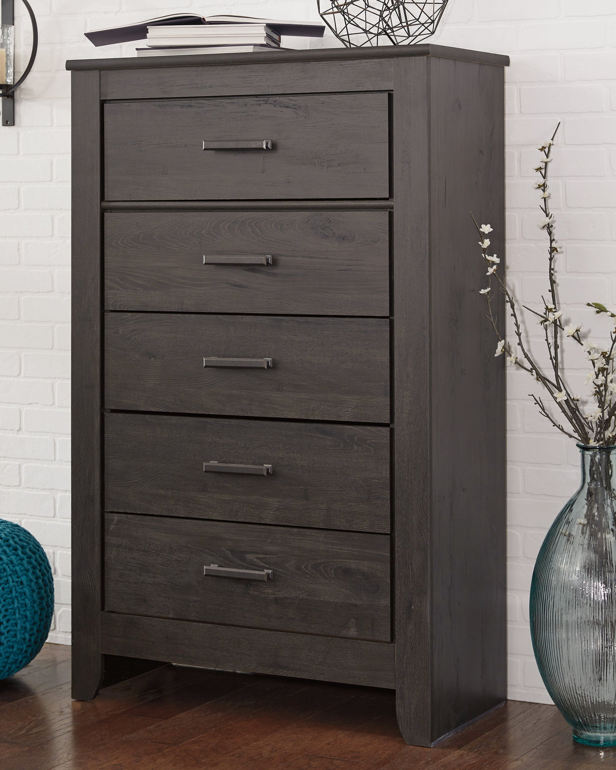 Brinxton King/California King Panel Headboard Bed with Mirrored Dresser and Chest in Charcoal by Ashley at Eve Furniture