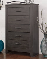 Brinxton King/California King Panel Headboard Bed with Mirrored Dresser and Chest in Charcoal by Ashley at Eve Furniture