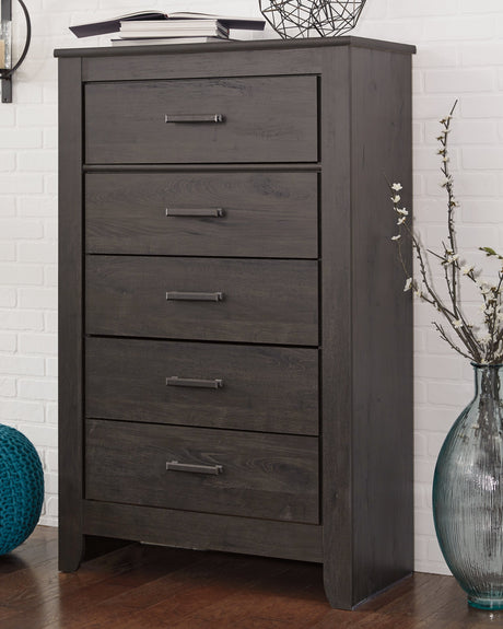Brinxton King/California King Panel Headboard Bed with Mirrored Dresser and Chest in Charcoal by Ashley at Eve Furniture