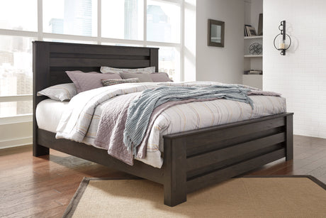 Brinxton King/California King Panel Headboard Bed with Mirrored Dresser and Chest in Charcoal by Ashley at Eve Furniture