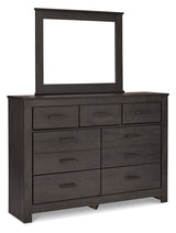 Brinxton King/California King Panel Headboard Bed with Mirrored Dresser and Chest in Charcoal by Ashley at Eve Furniture