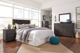 Brinxton King/California King Panel Headboard Bed with Mirrored Dresser and Chest in Charcoal by Ashley at Eve Furniture