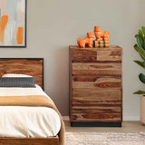 Brisbane 34" Tall Chest with Plinth Base in Natural Sheesham by Home Trends & Design at Eve Furniture